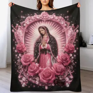 Virgin Mary Rose  Pattern Blanket  Soft Funny Throw Blanket Cozy Lightweight Plush Portable Cover Blanket For Sofa,Warm Gift For Birthday,Christmas,Multiple Blanket