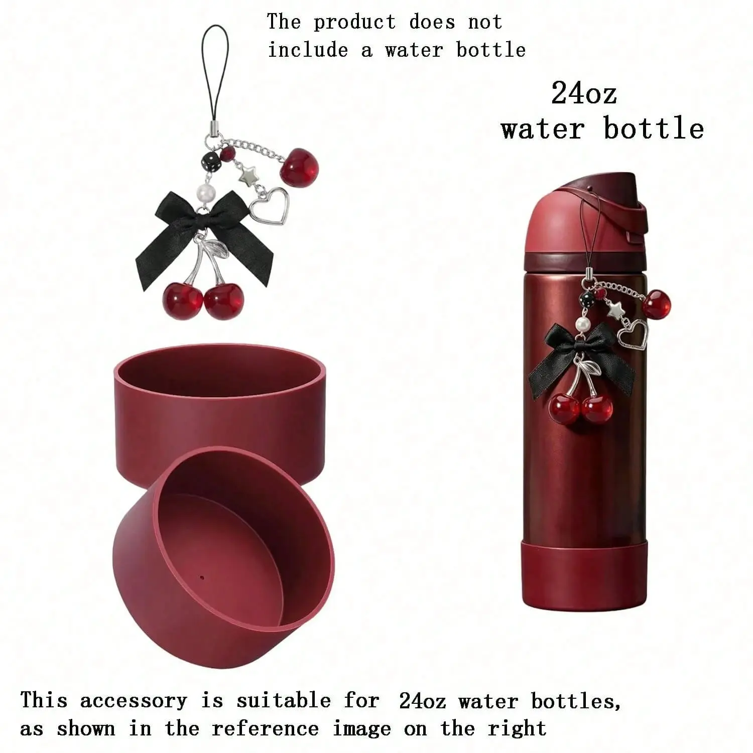 Elevate Your Owala with the 2PCS Black Cherry Charm & Bow Silicone Boot - Perfect Accessories Set for 24/30/32/40 Oz Bottles