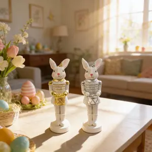 Cute Bunny Resin Sculpture Statue Ornament, Decorative Sculptures, Easter Rabbit Decor, Home Office Bedroom Decoration, Holiday Festival Tableware, Cute Collectible Figurines