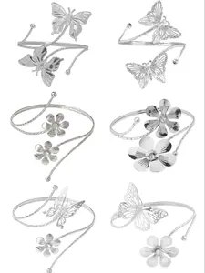 Women's Elegant Butterfly & Flower Design Cuff Bangle Bracelet, Fashion Jewelry for Party, Daily Clothing Decor, Trendy All-match & Exquisite Jewelry for Birthday Gift, Twisted Bracelet
