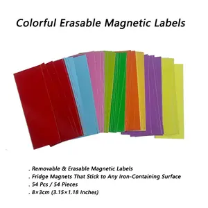 3.15x1.18 Inch 54 Pcs Colorful Erasable Magnetic Labels, Removable Write-On Fridge Magnets, Ideal for Refrigerator, Cabinet, Whiteboard, School, Office