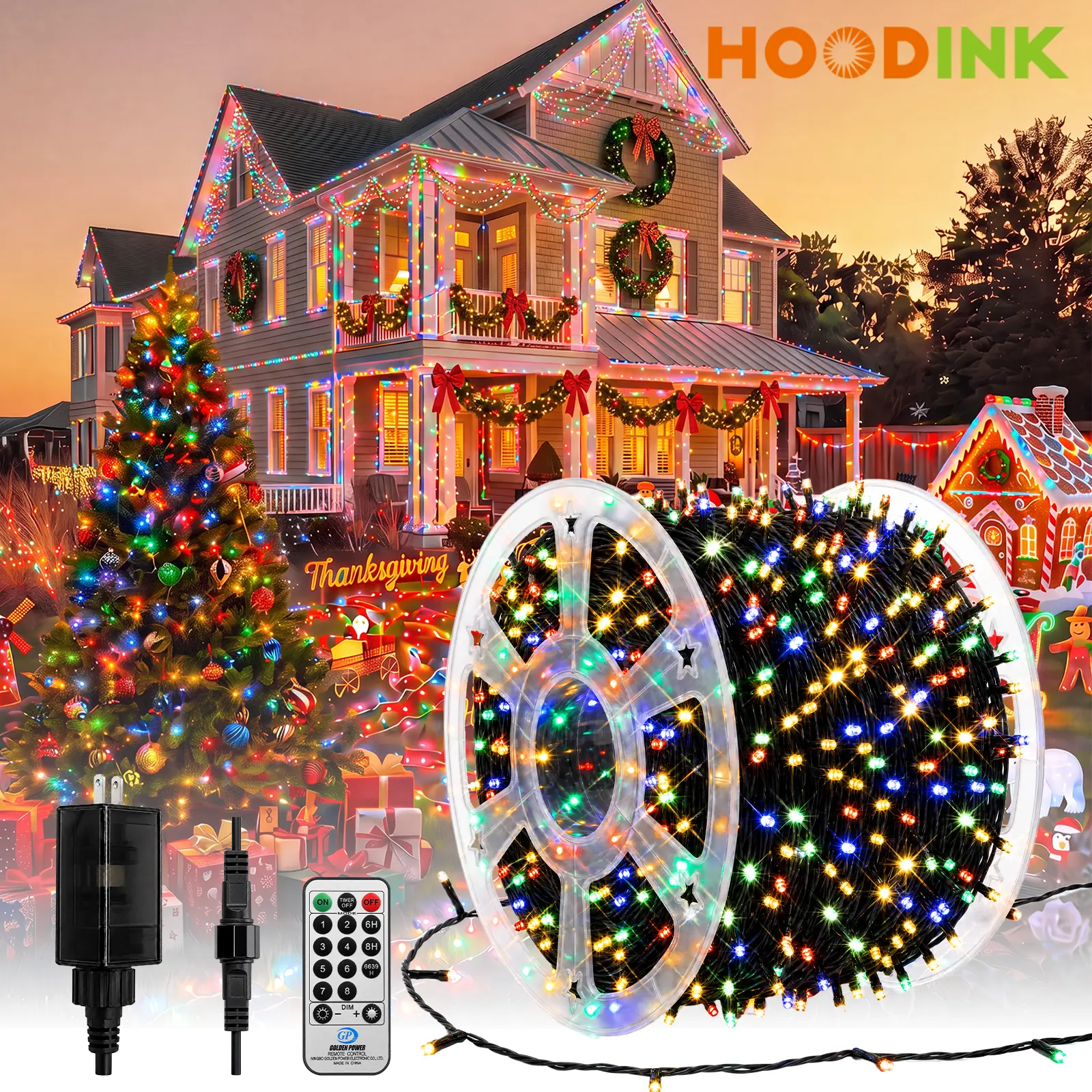 Hoodink 900LED 295FT Christmas Light String with 8 Modes Timer & Remote Control for Home Garden Yard Wedding Decorations Magical Festive Lighting
