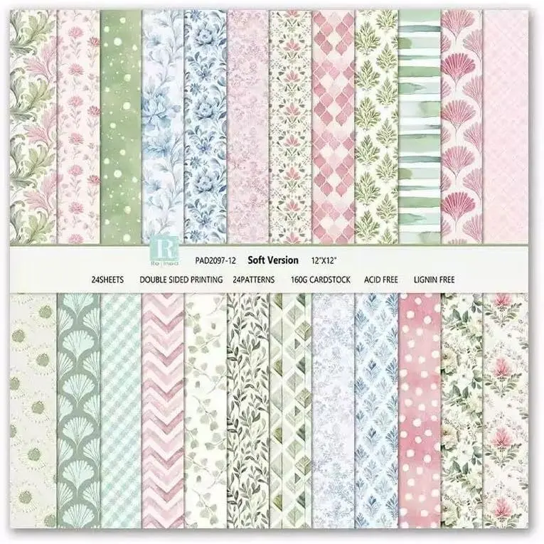 Scrapbook Paper 12x12 , Bohemian Patterned Craft Paper Pad,24 Sheets Double-Sided Bobo Floral Scrapbooking CardStock Papers Pad for Holiday Cardmaking DIY Origami Papers.