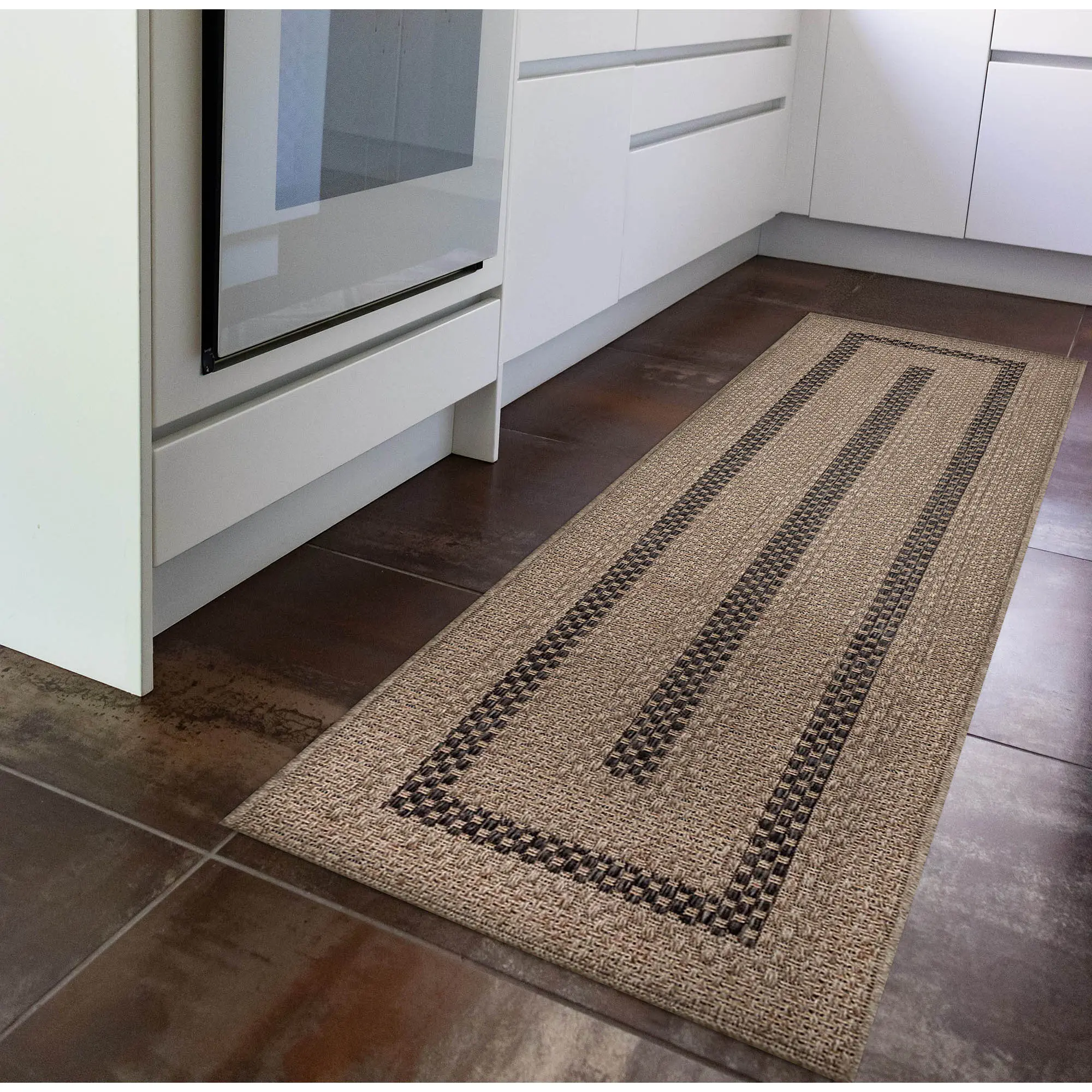 Lush Decor MONACO Multi Border Indoor/Outdoor Area Rug - Power Loomed Polypropylene, Easy Care, UV Protection, Water Resistant, 0.125" Low Profile, All-Purpose Geometric Stripes Transitional