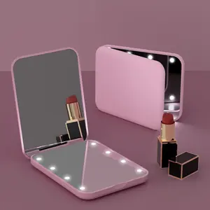 Portable LED Light Makeup Mirror, 1 Box Foldable Mini LED Makeup Mirror, Lighted Makeup Mirror Pocket size Mirror for Women & Girls, Handheld Wallet Mirror, Small Compact Product, LED Travel Mirror, Folding Makeup Mirror