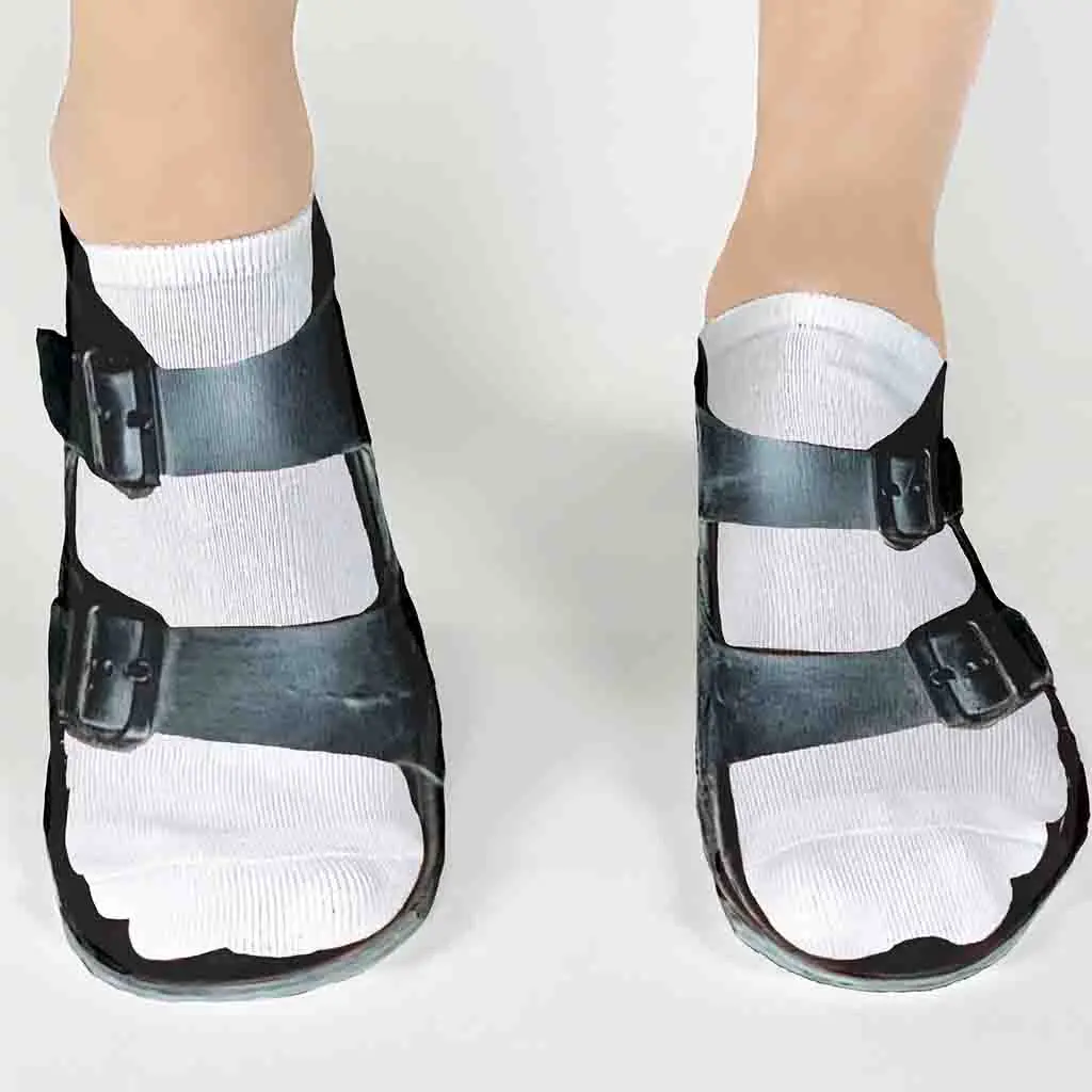 Black Sandal Funny Feet Socks | Novelty No Show Socks for Adult Size