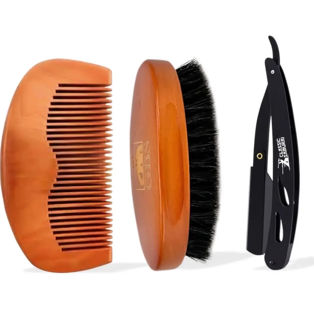 3PC Beard Mustache Hair Grooming styling Care Kit TikTok Shop Exclusive Kit Includes Beard Brush, Beard Comb and Metal Straight Edge Razor for beard shaving line up