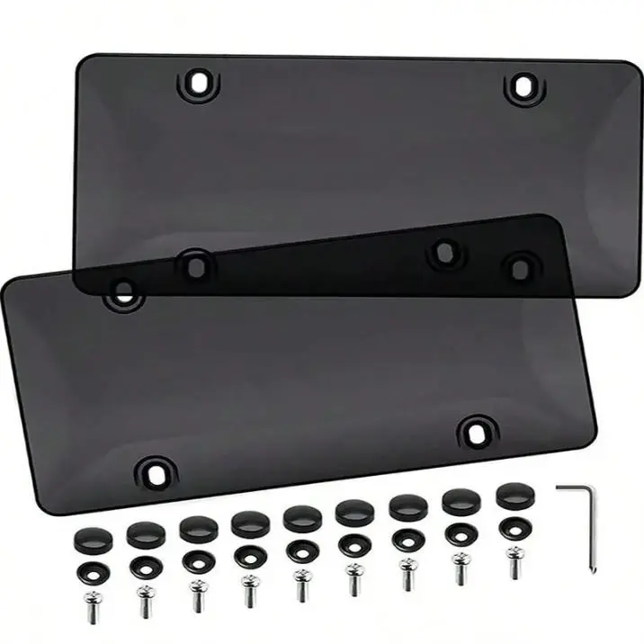 Unbreakable Tinted Smoked Bubble License Plate Protector Covers - Dark Grey Pair, License Plate Frame, Auto Accessories, Accessories for Car, Vehicle Replacement Clear Shield for Cars, Trucks