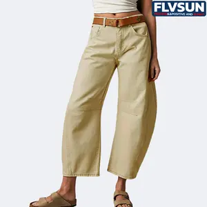 Flvsun-Women's Barrel Jeans for Women Mid Rise Vintage Baggy Boyfriend Jeans Wide Leg Stretchy Cropped Jeans Barrel Denim Pants