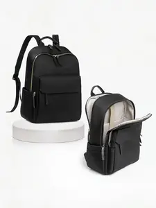 Fashionable solid color practical simple backpack, casual style personalized atmospheric backpack, with multi zipper pocket design, double zipper decoration, can accommodate books and documents, suitable for school and work, Durable Backpack
