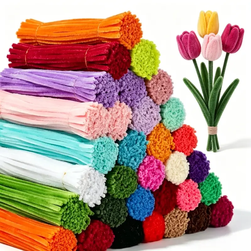 12-Inch Assorted Colors Pipe Cleaners Craft Kit (100-Piece Flexible Chenille Stems) – DIY Craft Embellishments for Adults & Children, Floral Decoration Supplies