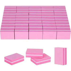50PCS Mini Nail Buffer Block,Nail File,100/180 Grit Double Sided Sponge Files,Disposable Professional Manicure Prep Buffers for Acrylic & Natural Nails,Travel Size(Pink)