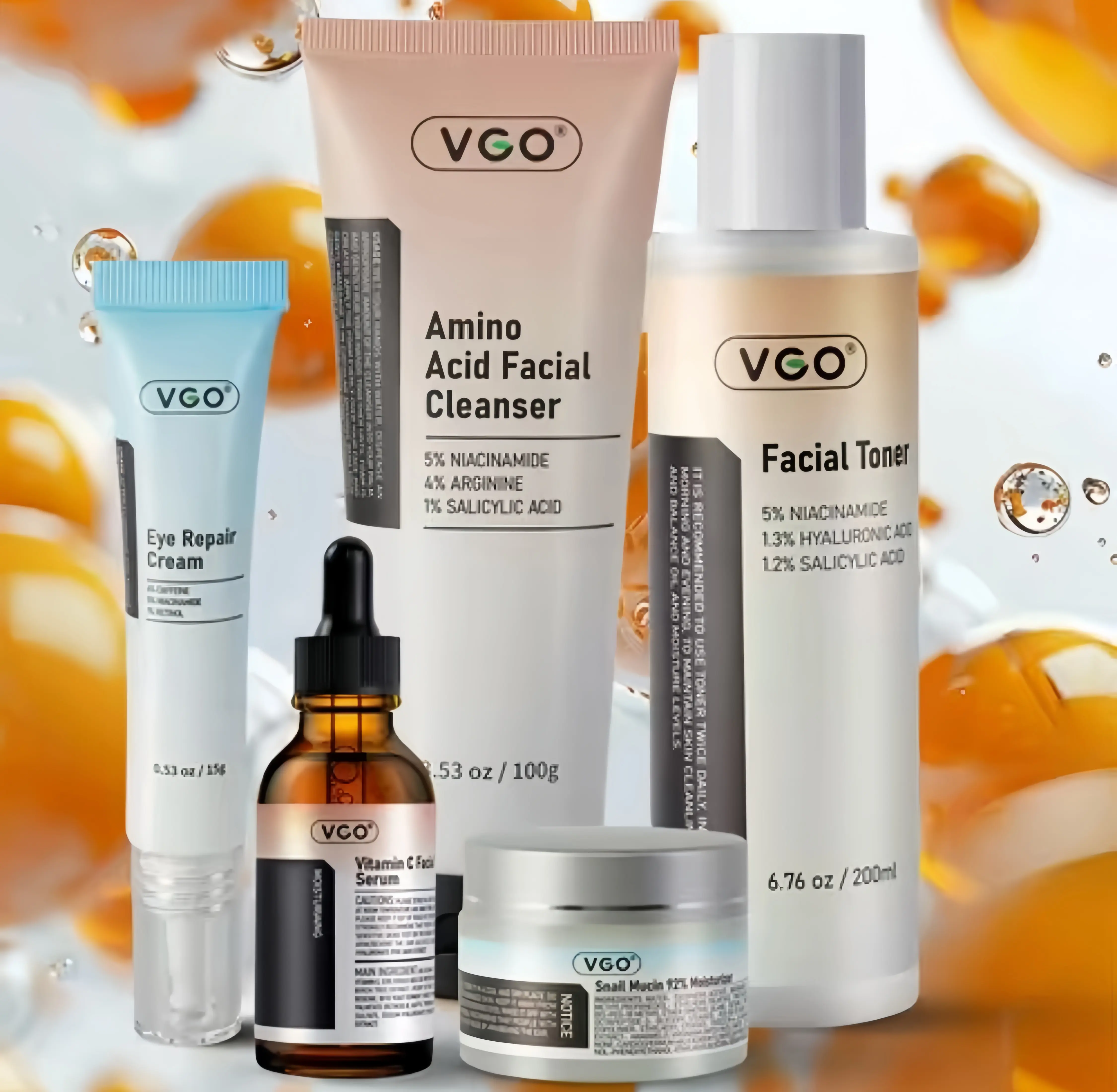 VGO Skincare Daily Care and Repair Kit - 5-Step Routine with Cleanser, Toner, Serum & Moisturizer - Gentle, Hydrating Care for Healthy Skin - Cream