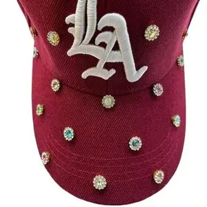 Rhinestone Multi-Color Baseball Cap Unisex Adjustable - Burgundy