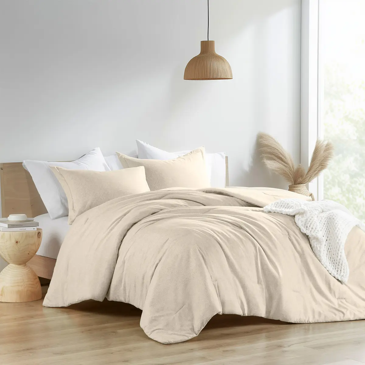 MAIN STREET Rowan 7-Piece Ultra-Soft Boho Shabby Chic Bedding Set - Denim, Chambray-Like, Durable, Machine Washable Comfy Bedding Sets for Elevated Home Bedroom Decor, Boho Shabby Chic Bedding Sets Collections