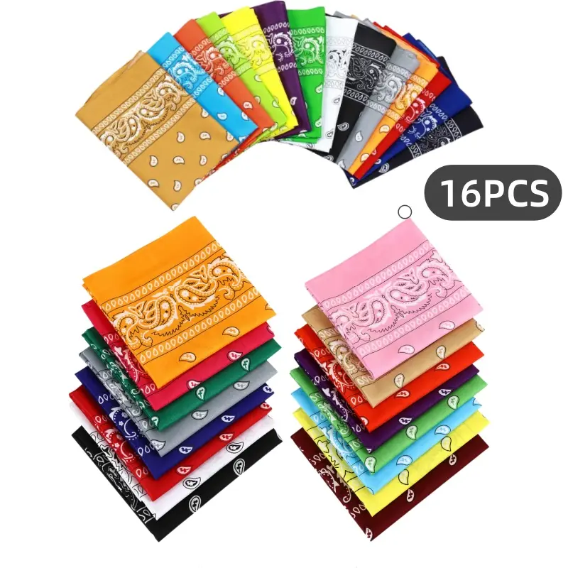 16PCS Multi-Purpose Kitchen Bandanas - Square Bandana Head Wrap, Fashion Hair Scarf, Headband | Ideal for Travel, Parties