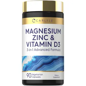 Carlyle Magnesium Zinc and Vitamin D3 - 90 Capsules - 3-in-1 Advanced Formula - Vegetarian, Non-GMO and Gluten Free
