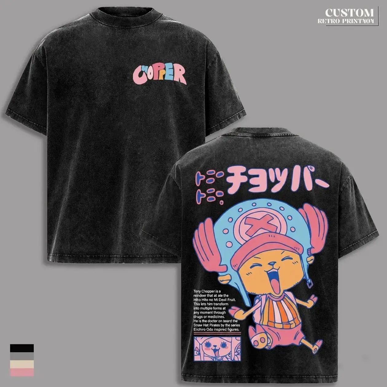 Limited Edition Tony Tony Chopper One Piece Vintage Washed Oversized T-Shirt – Straw Hat Pirates Doctor Anime Graphic Tee, Heavyweight Cotton Double Sided Y2K 90s Streetwear Unisex Manga Fan Gift Apparel 14N