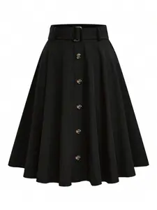 Women's Casual Woven Fitted Sun Pattern Button Decorated Bottom Skirt, Stylish Half-Length A-Line Design, Perfect for Daily Wear & Outdoor Activities