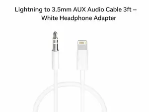 Lightning to 3.5mm AUX Audio Cable 3ft – White Headphone Adapter