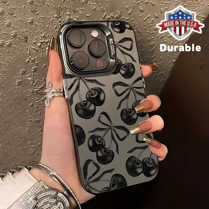 Black Cherry Pattern Case for iPhone 16 15 14 Pro Max 13 12 11 XR XS Plus Shockproof Anti-Scratch Durable PC Back Protective Cover for gift Protection Protector Casing Smartphone Cellphone Fun Astronaut, Accessories, Transparent, Tpu