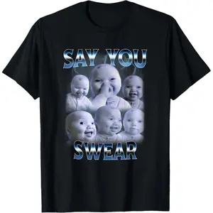 Cotton Say You Swear AI Niche Baby Holding Back Laugh Generation Meme T-Shirt