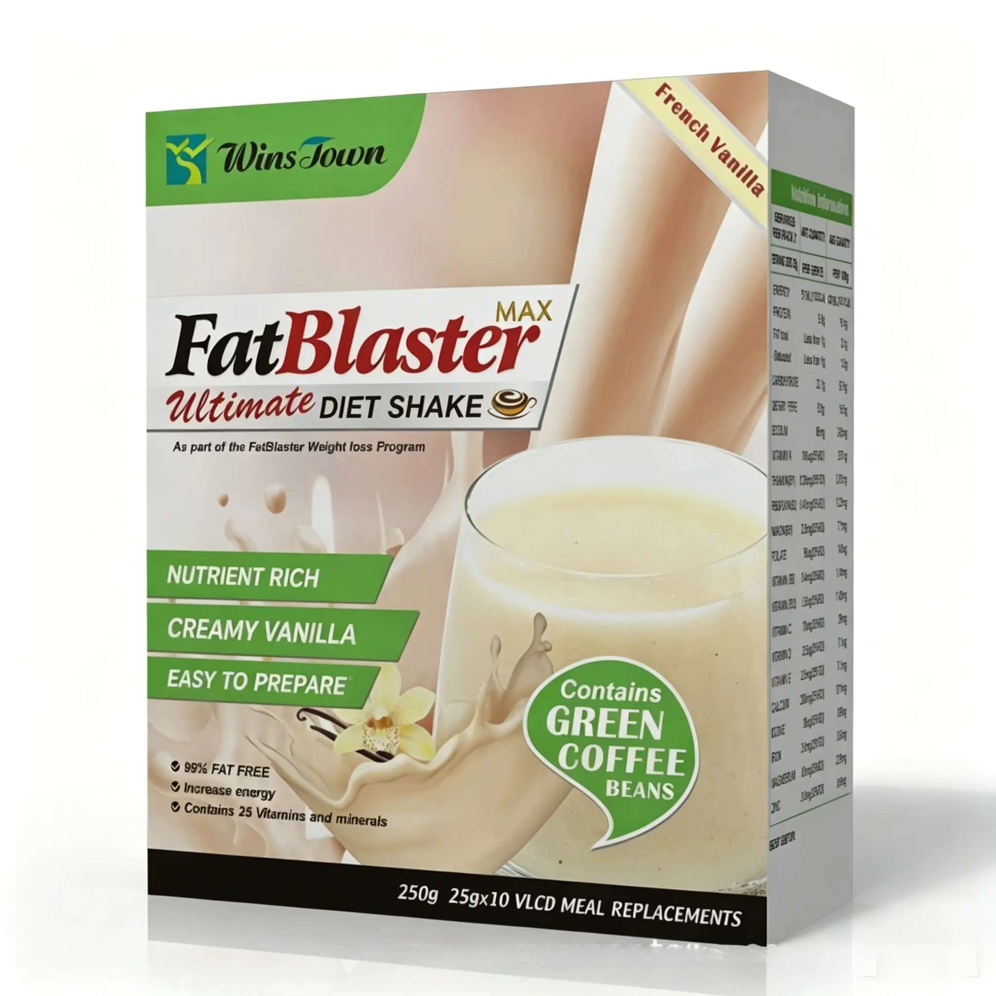 Wins Town Instant Vanilla Green Coffee Nutritional Shake, 25g*10 Sachets Daily Nutrient Drink
