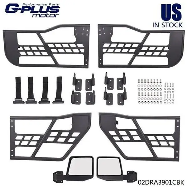Sturdy Iron Tube Doors with Secure Easy-to-Open Handles & 2 x Side Mirrors, Black, Fit for 07-18 Jeep Wrangler JK 4 Door, Side View Mirrors