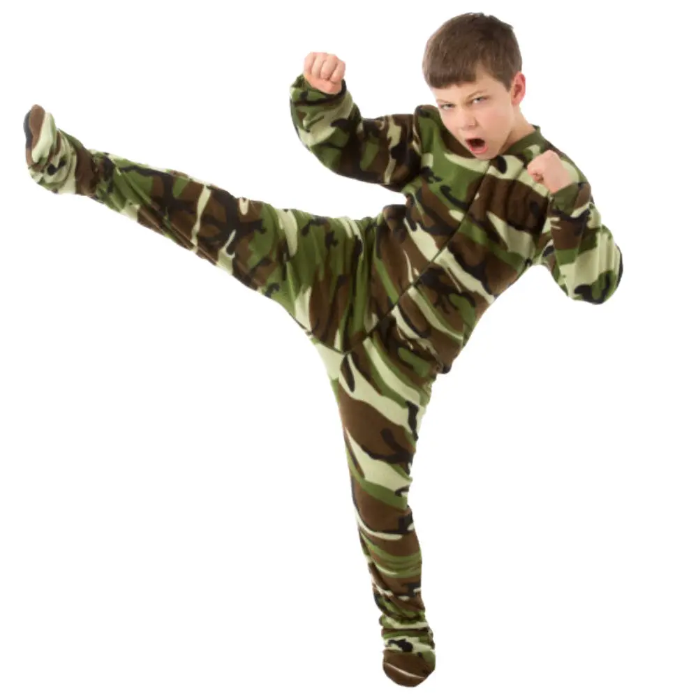Kids Camouflage Fleece Onesie Footed Pajamas for Boys & Girls Sleepwear Playtime
