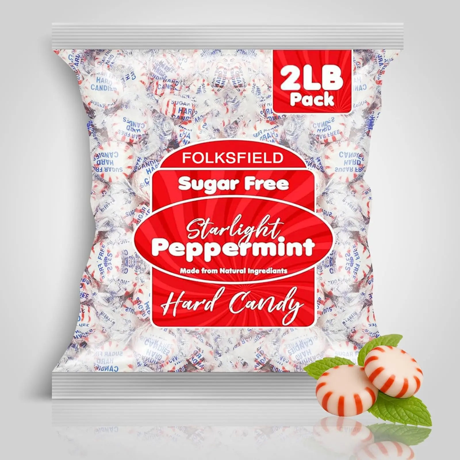Sugar-Free Peppermint Hard Candies - Individually Wrapped Low Sugar Keto-Friendly Carb-Free Boiled Sweets with Natural Oil, USA-Packaged Bulk Bags for Diabetics, On-the-Go Breath Refreshment