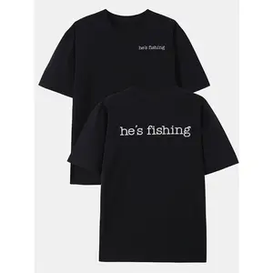 Fishing Print Double-Sided Mens Fashion T-Shirt, Casual Wear for Home and Outdoor Activities, Trendy Style Top, Essential Minimalist Front and Back Design T-Shirt for Men