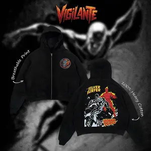 [VIGILANTE] Silver Surfer Vs Human Torch Heavy Cotton T-Shirt For Comic Fans Menswear Geek Outfit Graphic Tee DTG Breathable Print