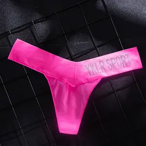 Women's Low-Rise Seamless Comfortable Sports Fitness Thong Panties, Letter Print, Deep V Style, No Seams, Bridal Pack of 5 Womenswear