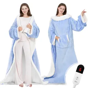 DailyLife Wearable Heated Blanket, 52”×72” Full body electric heated robe, Electric Blanket with Foot Pocket & Sleeves - 7 Heat Levels, Auto Off, Machine Washable, Gift for Winter, Women,  Mom, FathersDayGift
