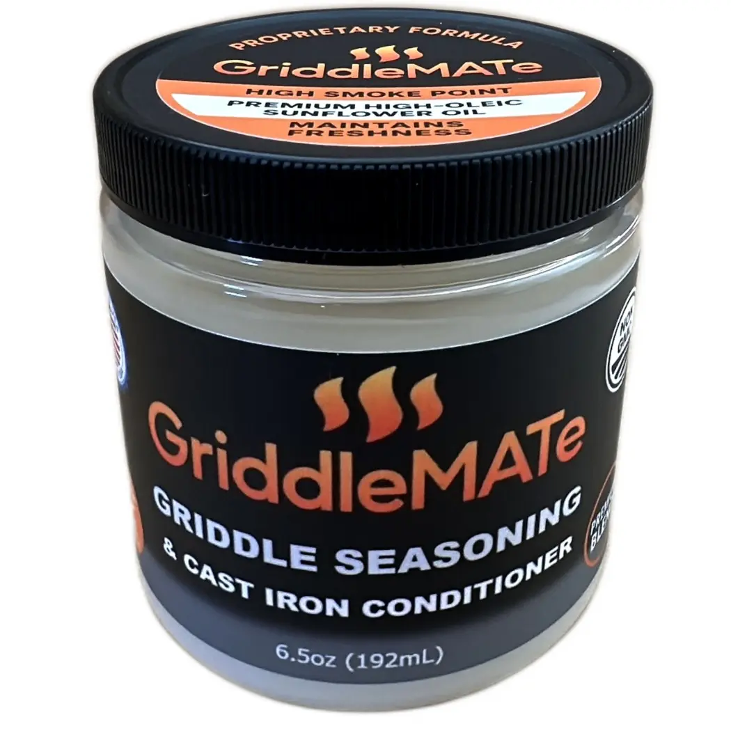 GriddleMATe Griddle Seasoning and Cast Iron Conditioner - Premium 2-in-1 Seasoning for Blackstone Griddle, Cast Iron and Carbon Steel Cookware - High Smoke Point, Clean - Non-GMO - Made in the USA