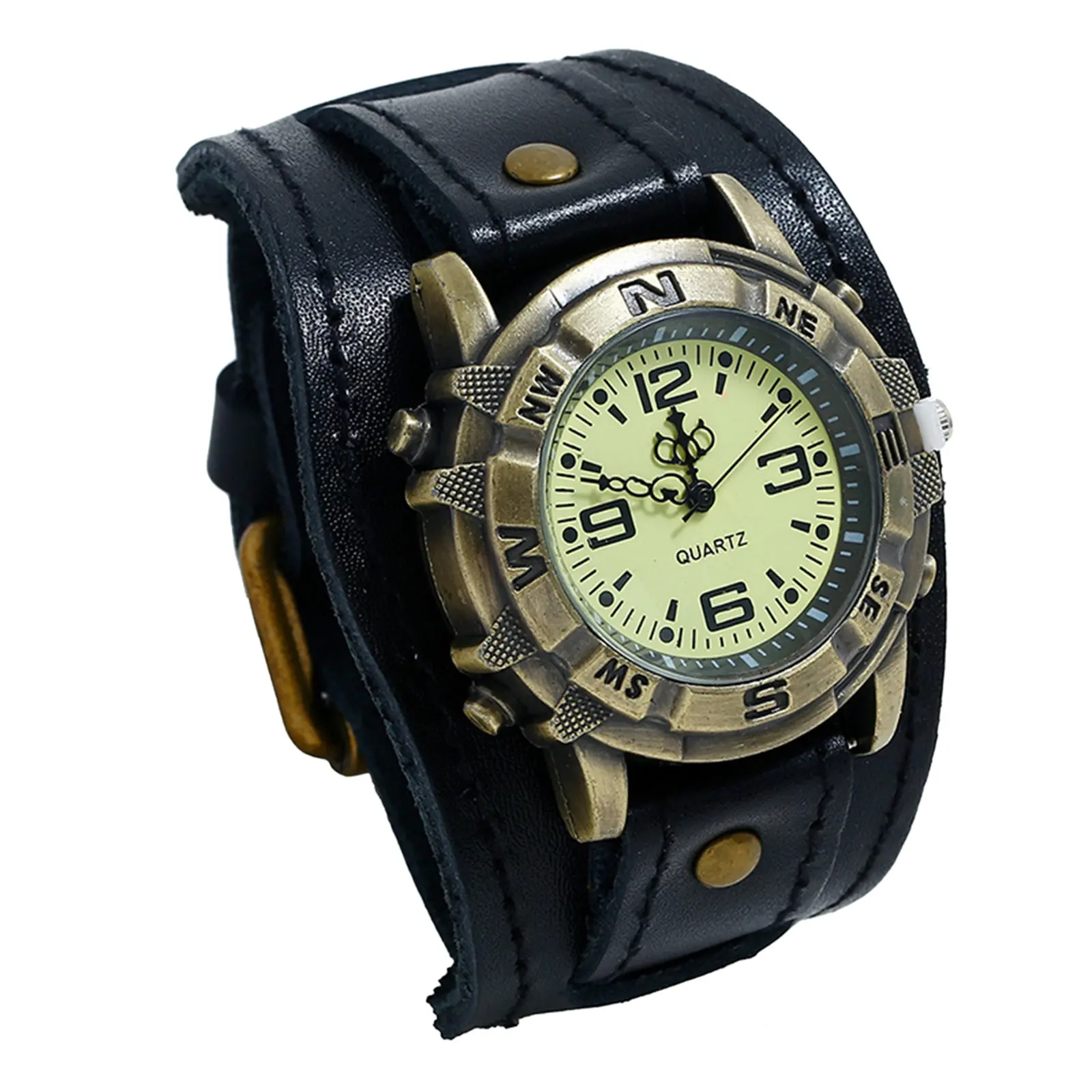 OIDEA Men's Punk Leather Band Quartz Analog Wristwatch, Vintage Steampunk Gothic Cuff Strap Watch with Round Dial & Arabic Numerals, Stylish Quartz Watch for Men's Halloween & Hip-hop Fashion Accessories, Quartz Watches, Stylish Watch summerwins,summerwin