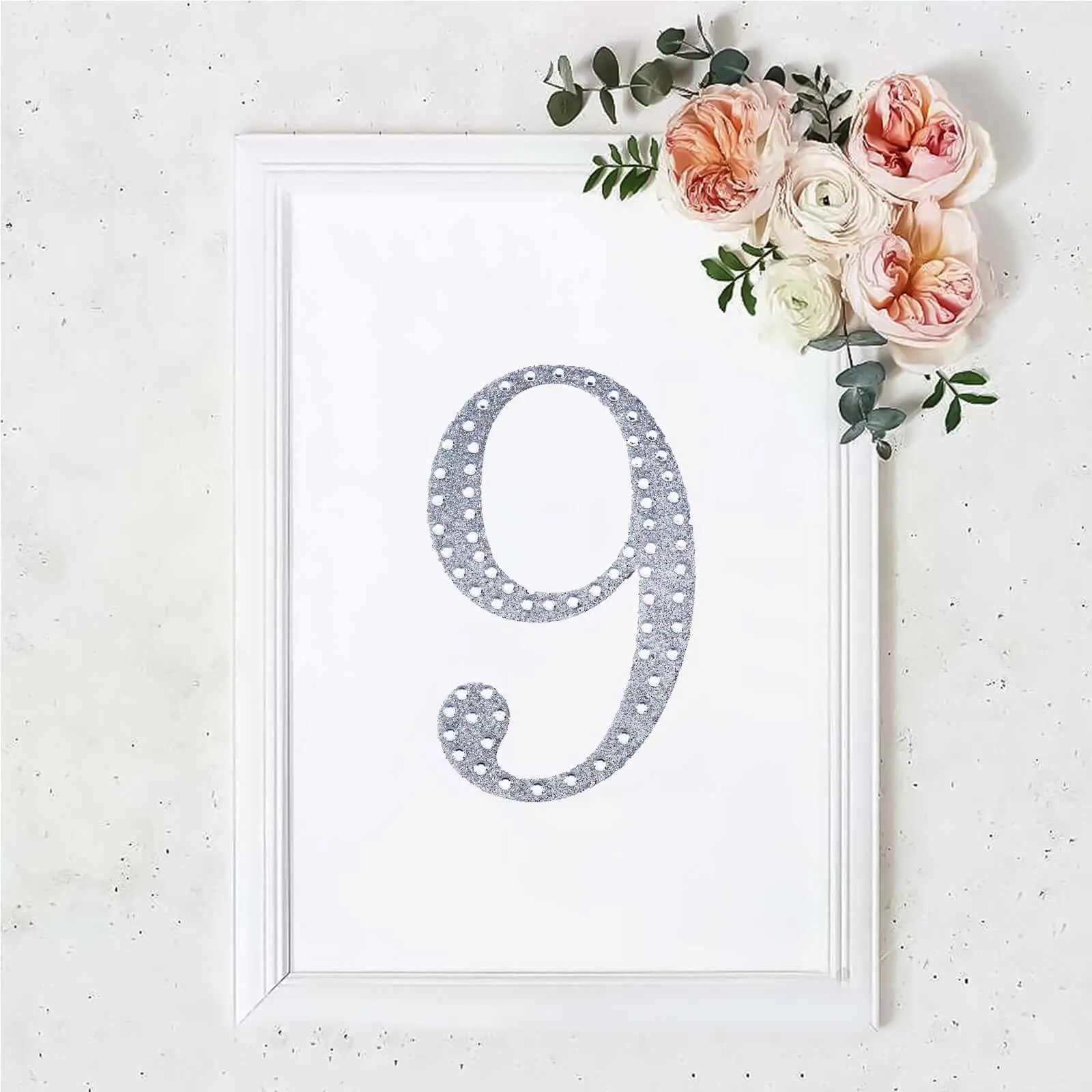 8" Silver Decorative Rhinestone Number "9" Adhesive Sticker, Spark Crafting Embellishments, DIY Number Block Supplies