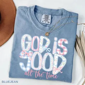 Comfort Colors God Is Good All The Time Christian Floral Graphic T-Shirt, Faith Based Inspirational Tee, Preppy Bow Floral Jesus Shirt, Gift for Women Believers