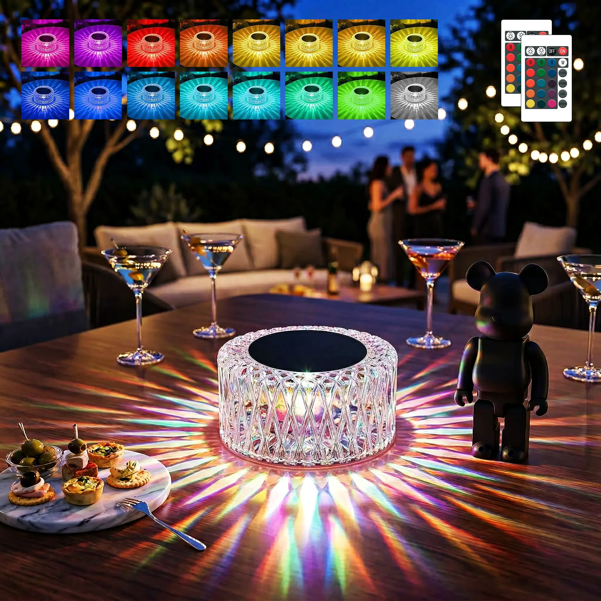 Bao Liang Portable Mini Crystal Starburst Camping Light - 16 RGB Colors, 3 Brightness Levels, Touch & Remote Control, Rechargeable Cordless, 12h Long Battery Life, for Camping, Bedroom, Home Decor - Perfect Gift for Campers, 12 Hours