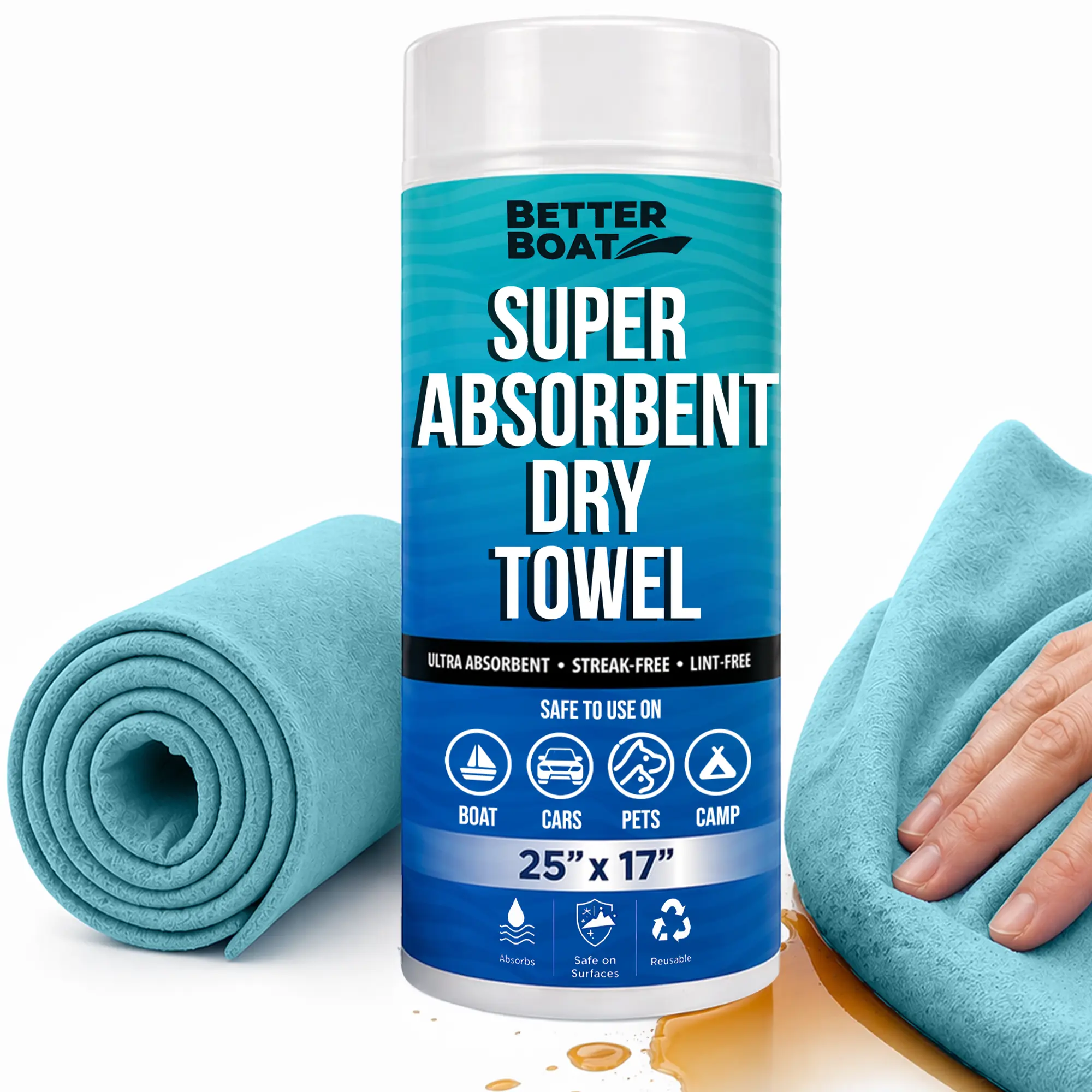 Better Boat Marine Grade Super Absorbent Synthetic Chamois Cloths - Paintsafe Soft Microfiber Cleaning Cloths, Surface Cleaner for Boaters, Family Owned Quality Car Detailing & Drying Supplies, Swim Towel, Drying Towel Cleaning Cloths