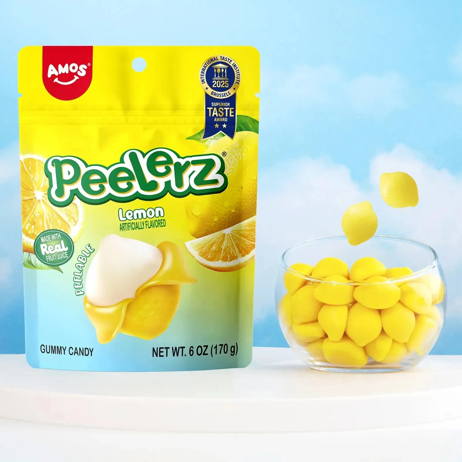 Amos Peelerz Lemon Gummy Candy 6oz Bags | 3, 6, 12 Pack Bulk|Viral TikTok Snack