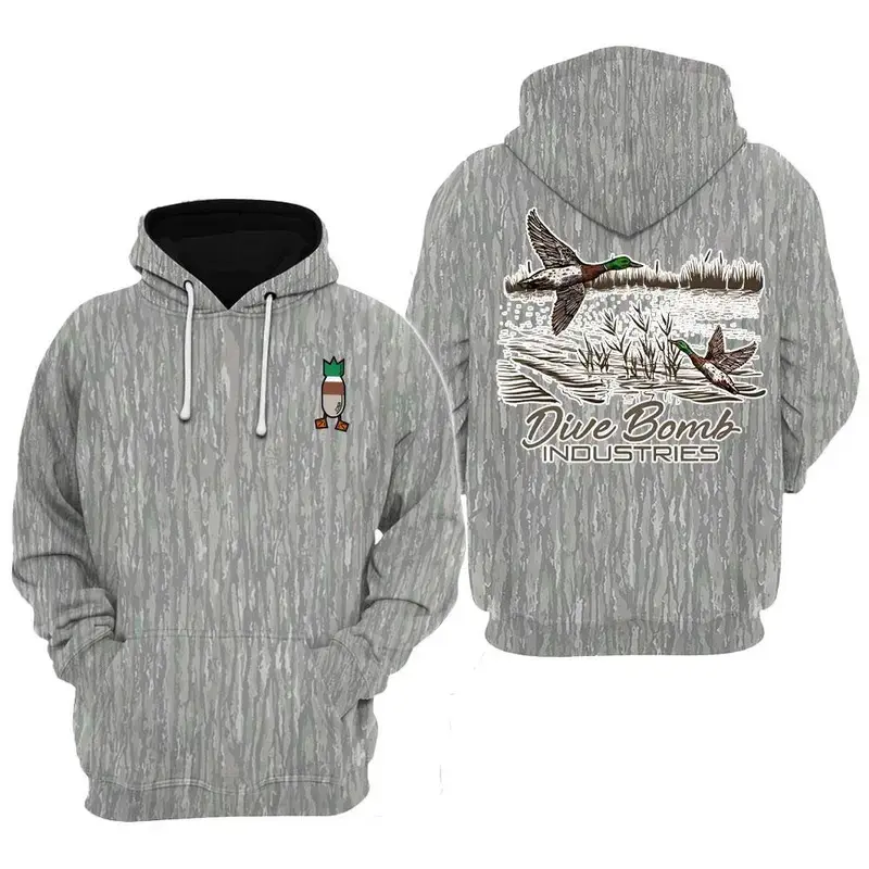 Dive Bomb Clothing Bomber Hoodie – Minimalist Bomb Logo Pullover, Mossy Oak Original Bottomland Tee Camo T-Shirt Fabric Menswear, Gift For Him, Gift For Dad
