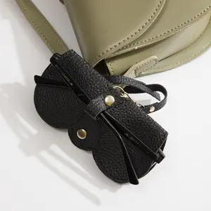 Women's Cute Engravable Textured Finish Eco Thick Artificial Leather Sunglasses Case, Anti-Pressure Portable Home Organizer Storage Pouch, Light Travel Eyewear Protector, Stylish Eyeglasses Accessories,summervibes