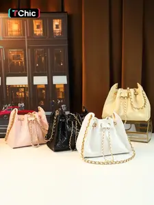 Gentle style diamond quilted drawstring bucket bag, spring girly versatile shoulder crossbody bag, Crossbody Shoulder Bags