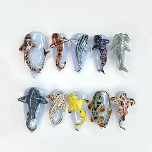 Deep Sea Shark Press On Nails, Handmade Ocean-Inspired Nail Art