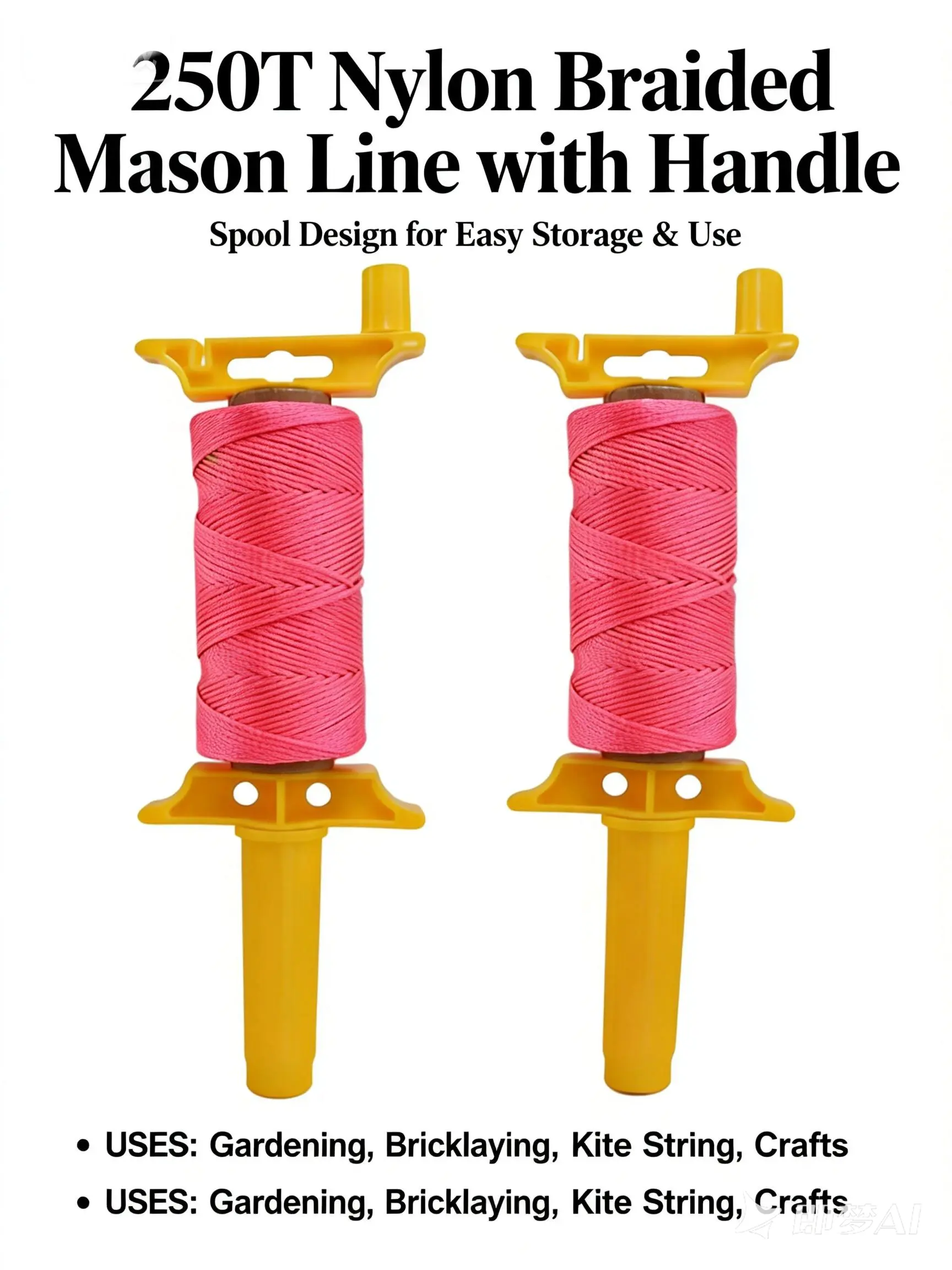 2 PCS 250#18 Fluorescent Heavy Duty Braided Synthetic Nylon Cord - Mason Line, Brick Line, High Visibility Rope for Camping, Construction, Gardening Projects, Braided Rope, Heavy Duty Nylon, Synthetic Rope