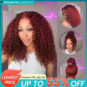 【This Hair Color Ate 】Reddish Brown Kinky Curly Invisi Strap Snug Fit 360 Transparent Lace Frontal Bleached Knots Pre Cut Lace Wig With Drawstring#Summervibes,summerhairstyles