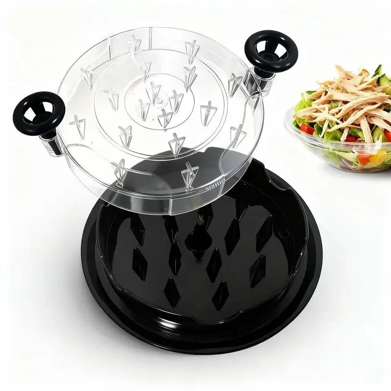 BPA-Free Plastic Meat Shredder Tool - Durable Kitchen Utensil with Clamp, Heat-Resistant Lid, Anti-Slip Base, Leak-Proof, Rustproof, Ergonomic Handle, Twist Control, Visible Design, Food-Safe Black Accessory, Ideal for BBQ Pulled Pork, Adults