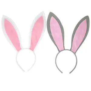 Funcredible GWHB Funcredible Easter Bunny Ears Headband - Velvet Rabbit Ears - Bunny Cosplay Costume Accessories - 2 Pack Bendable Bunny Ears (White and Gray)