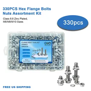 [Summervibes] 330PCS Metric Hex Flange Bolts Nuts Washers Assortment Kit Class 8.8 Zinc Plated Anti-Corrosion M6 M8 M10 for Car Truck Motorcycle DIY Repair